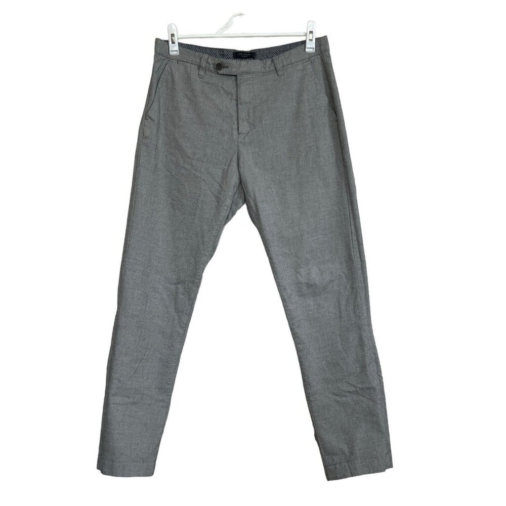 Mens Ted Baker London Volvek Classic Fit Trousers 32R Dress Slacks Gray Chambray
